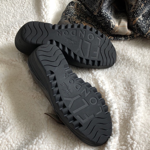 Fly London Yond Wedge Shoes 38 Bronze Gold Leather Suede Slip On Loafers - Picture 9 of 11